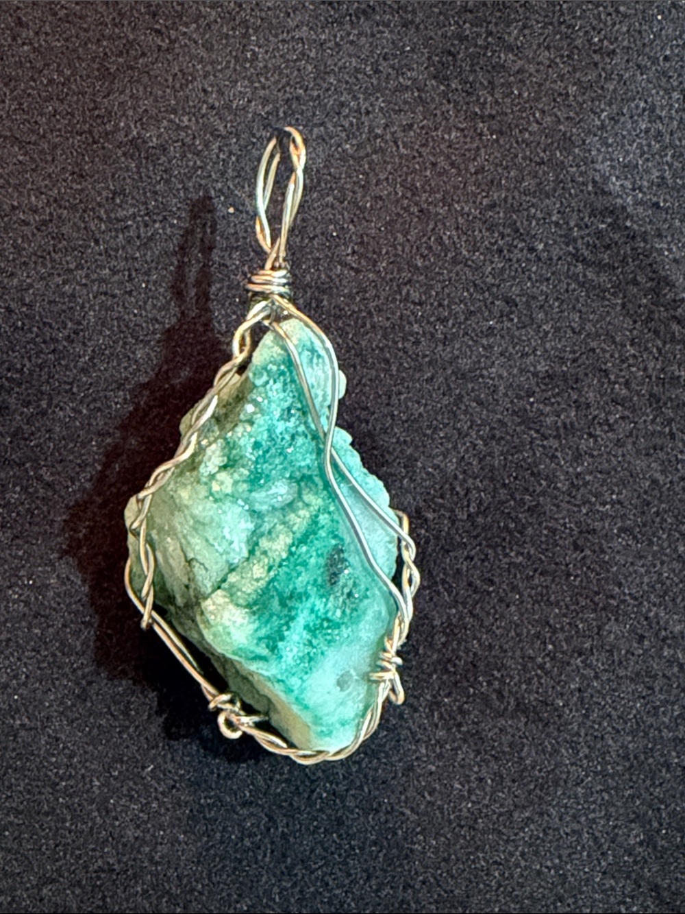 Handcrafted turquoise Blue Druzy Quartz Wrapped Stone Pendant